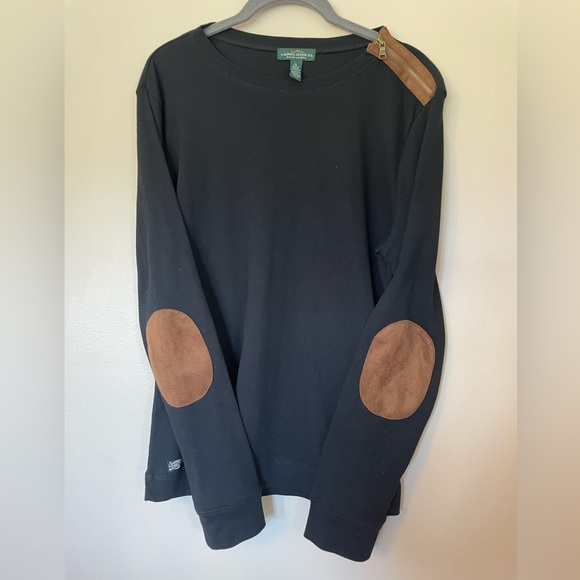 Ralph Lauren Black Long Sleeve Shirt Brown Suede Shoulder Zip Elbow Patches XL - Picture 9 of 16